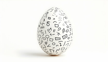 A white egg with geometric shapes on it, isolated against a white background