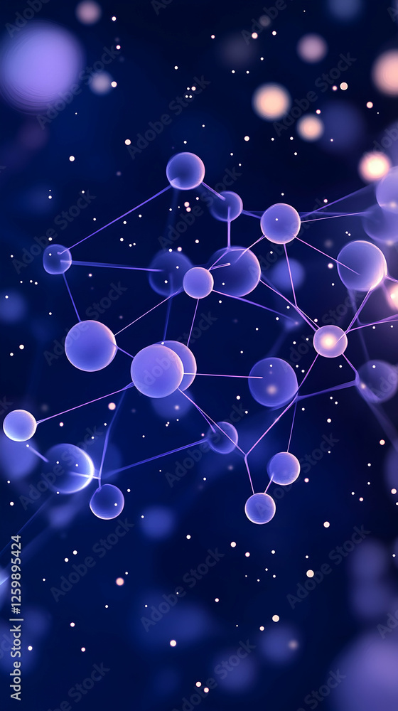 Poster abstract network visualization, spheres with glowing dots. design for technology