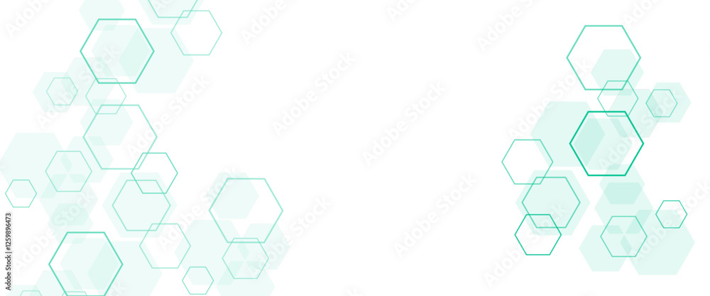 Poster vector white and soft green technology hexagon background.