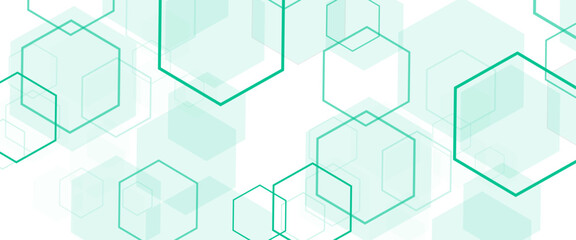 Vector Geometric abstract background with soft green hexagons. Medical, technology or science design