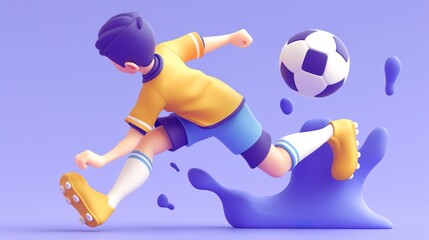 3D cream art style boy playing football
