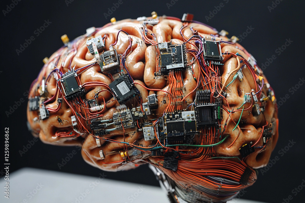 Fototapete futuristic brain design featuring circuit board elements merging technology with organic structure
