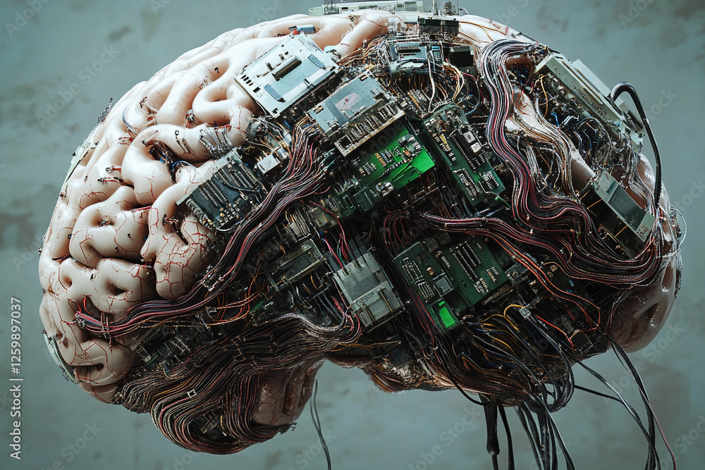 Fototapete futuristic brain design featuring circuit board elements merging technology with organic structure