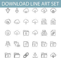 Download Line Art Set Cloud, File, Folder, Upload, Download Icons