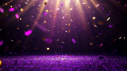 Pink glitter background, purple particles falling in the air, purple and black color gradient, dark...