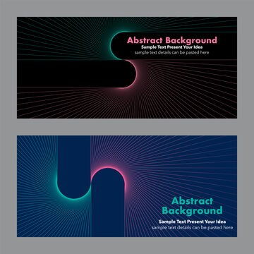 Vector abstract gradient background radial line patterns, curve and converge towards a central point. Both covers emphasize modern minimalist aesthetics with color lines and geometric shapes.