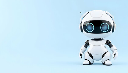 Cute Robot with glowing eyes standing. Digital work suitable for tech concepts