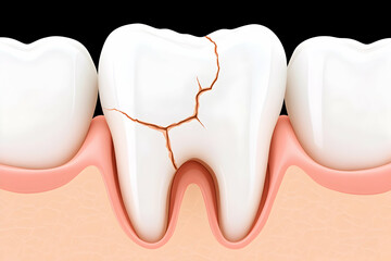 Damaged molar. Health condition illustration, gums, adjacent teeth in background