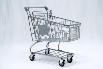 An empty shopping cart is placed on a white background