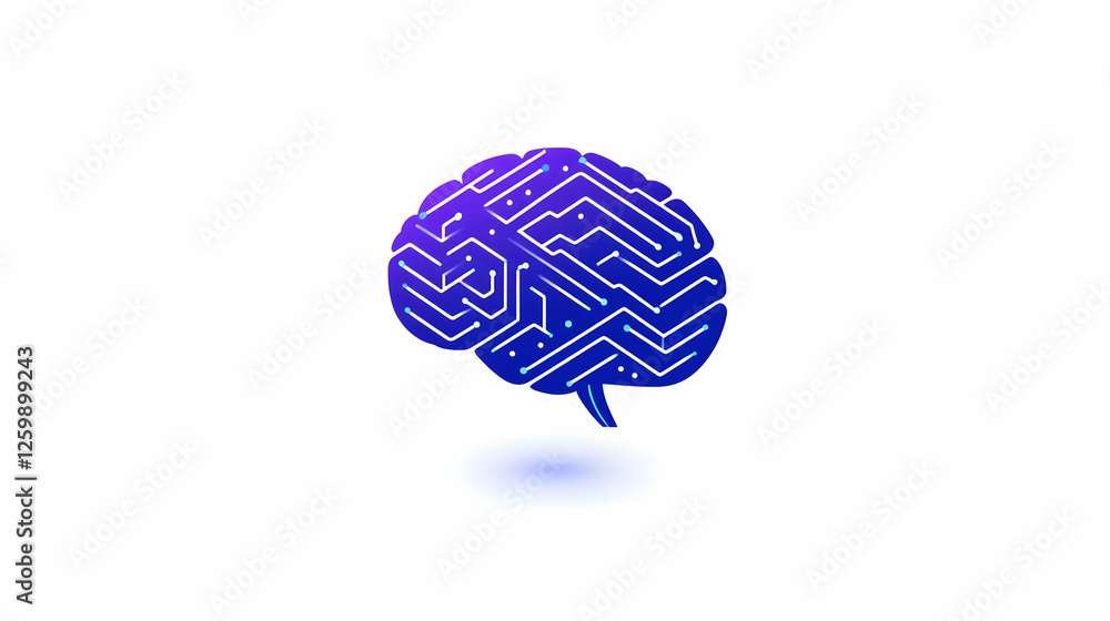 Poster digital brain graphic shows circuit pattern, ideal for ai or cognitive concepts