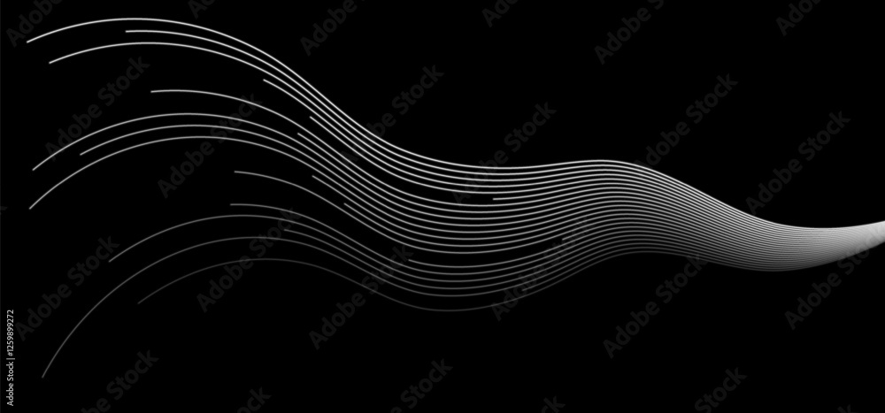 Poster white minimal abstract curved wavy lines on the black background. futuristic concept vector design