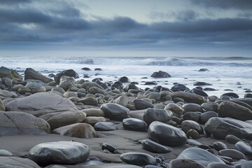 Obraz premium a rocky beach during the winter time