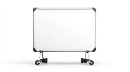 Empty whiteboard on wheels in a bright room, ready for presentations or brainstorming sessions
