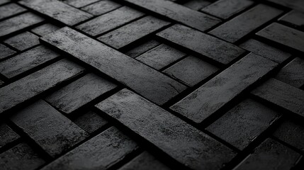 Textured black stone tiles arranged in a complex pattern, creating a modern and elegant surface