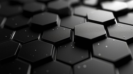 Close-up view of a textured black hexagonal pattern showcasing depth and shadow effects
