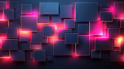 Abstract digital background featuring glowing geometric shapes in vibrant colors and shadows