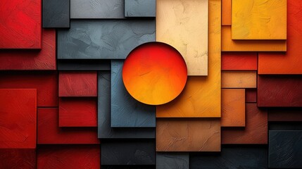 Abstract composition of layered geometric shapes in vibrant colors creating a dynamic visual effect