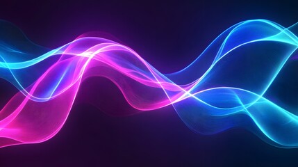 Abstract flowing lines of light oscillate against a dark background