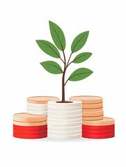 Green sprout growing out of coins symbolizes growth and money increase concept