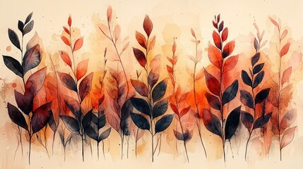 Vibrant watercolor illustration of autumn leaves in warm hues, creating a serene backdrop for design
