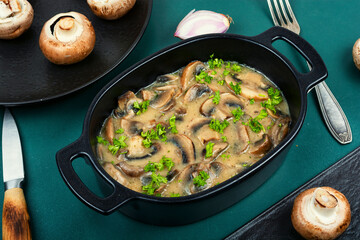 Mushroom champignon sauce with cream.