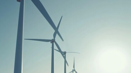 Renewable energy with wind power farms. Featuring large wind turbines and energy generation. Highlighting sustainability and green energy. Ideal for environmental and renewable energy presentations.