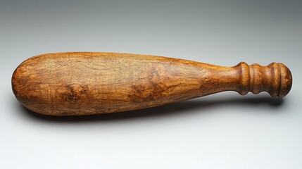 Wooden bat resting on a smooth surface, showcasing its craftsmanship and natural grain