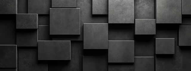 Clean black squares and curves on a dark background. Geometric design for banner template with white space in the center for text. Modern minimalist wallpaper with copy space.