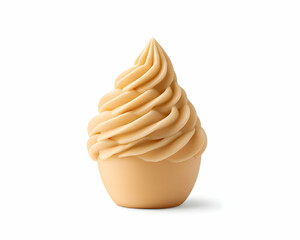 Isolated caramel soft serve ice cream in a cup on a white background for dessert use