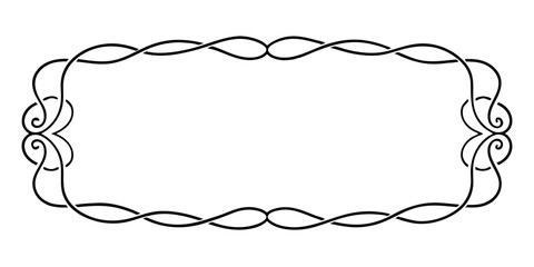 Obraz premium A gracefully intertwined black and white vector outline of a rectangular frame, embellished with stylized knot-like corner details, presents a sophisticated and versatile graphic border