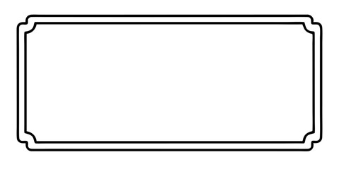 A simple yet elegant black and white vector outline of a rectangular frame, adorned with delicate scroll-like corner details, provides a versatile graphic element for various design needs