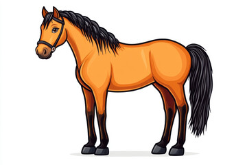 A cartoon-style orange horse standing confidently against a white background. isolated on white background.