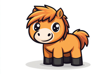 A cute, cartoon-style orange pony with big eyes and a happy expression. isolated on white background.