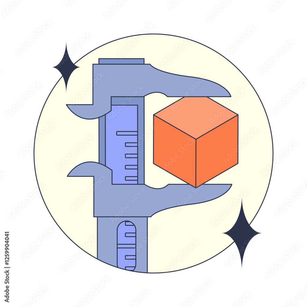 Poster a caliper measuring a cube, symbolizing precision and accuracy.