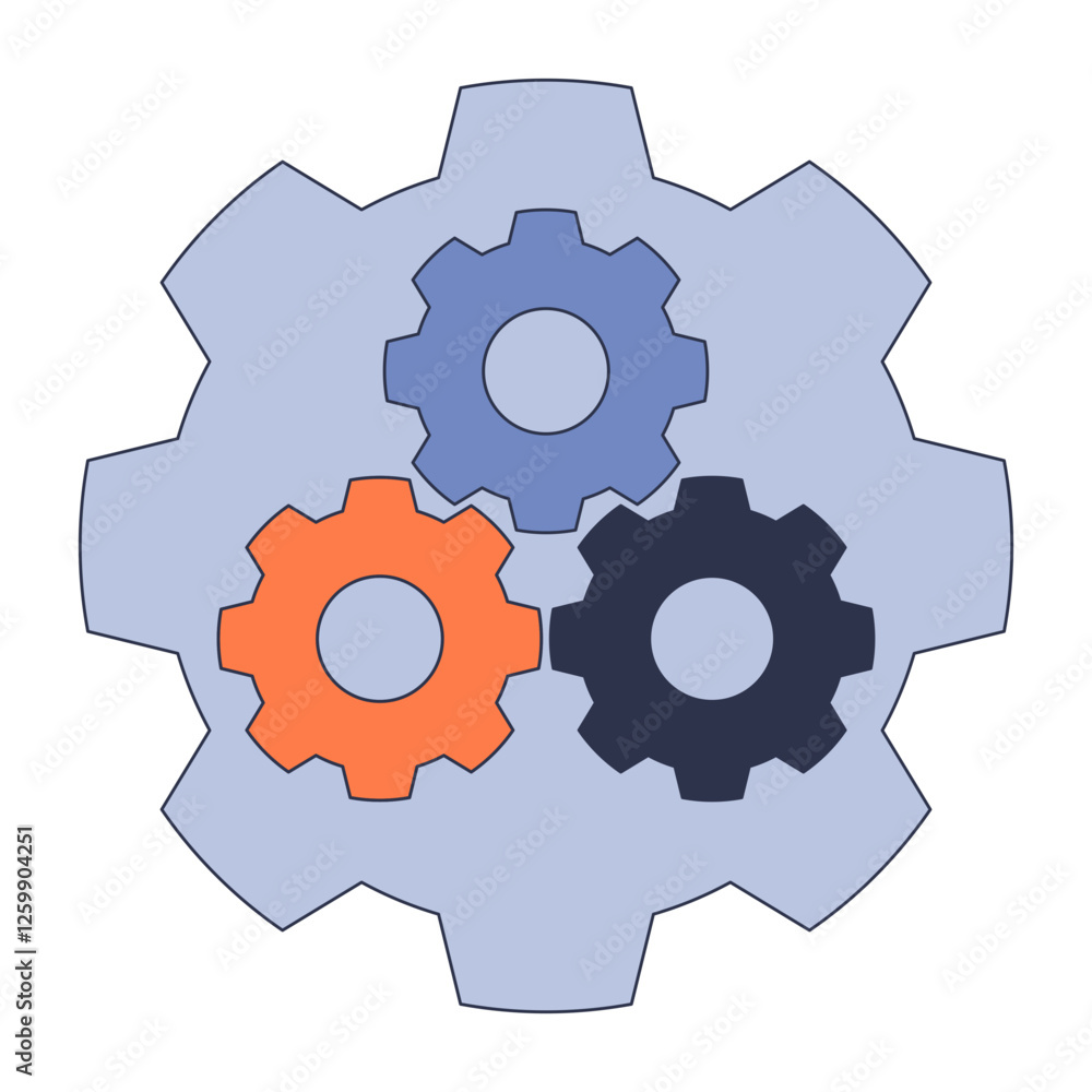 Aufkleber four interlocking gears symbolizing teamwork and efficiency.