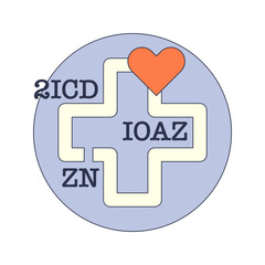 Fototapeta premium A medical cross with codes and a heart symbolizing healthcare and data integration.