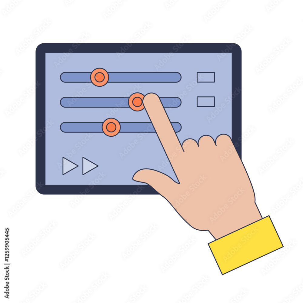 Poster a hand adjusts sliders on a digital interface, symbolizing control and customization.
