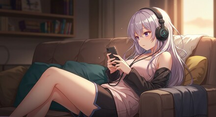Cute Anime Girl with Headphones