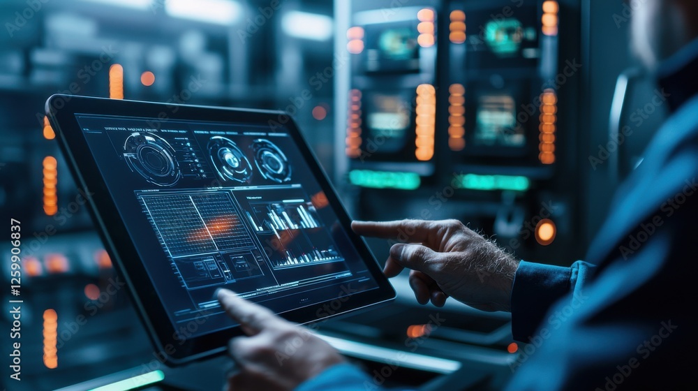 Poster futuristic digital data analytics dashboard interface with advanced visualization and control panel