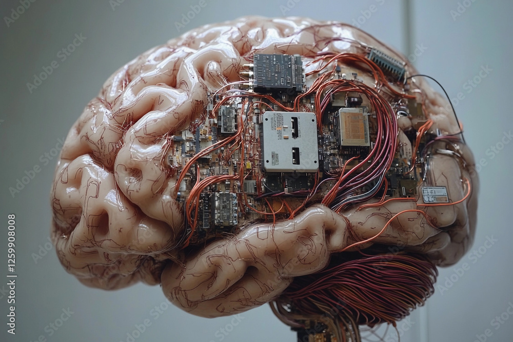 Fototapete futuristic brain design featuring circuit board elements merging technology with organic structure