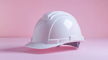 Fototapeta premium A safety-certified white hard hat with subtle shadows on a pastel pink background