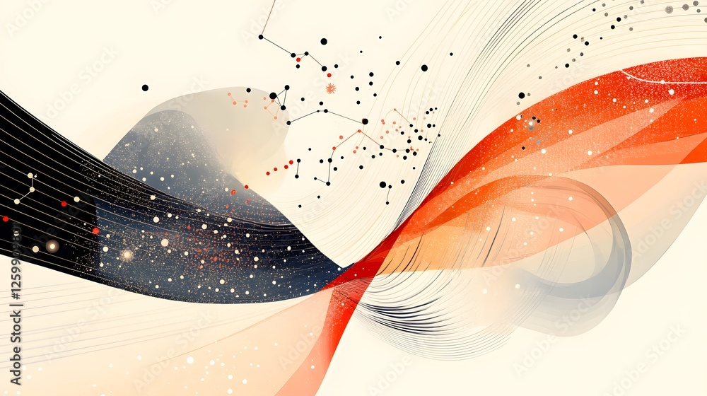 Poster abstract flowing illustration with connected dots and wavy lines