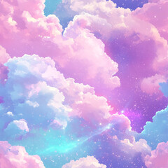 Fototapeta premium Dreamy Pastel Clouds with Cosmic Stars in a Fantasy Sky Background