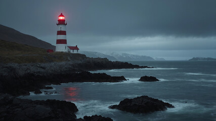 Obraz premium A coastal landscape with a prominent lighthouse