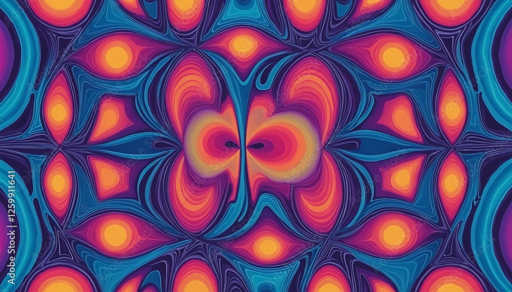 Poster harmonious geometric design with symmetrical shapes and colorful gradients