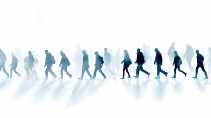 Silhouette Crowd Walking in Mist