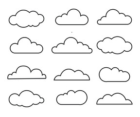 Line art vector illustration of clouds collection