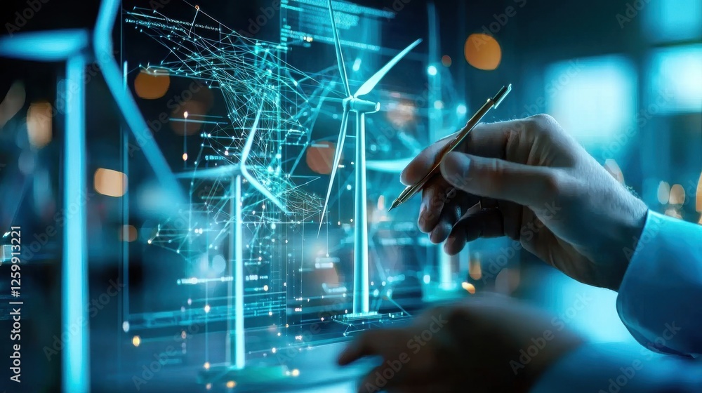 Poster futuristic data analysis and visualization on digital network interface