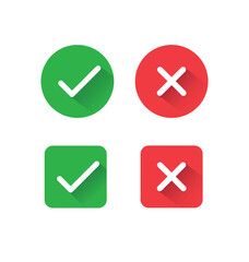 check mark and cross icon flat vector isolated
