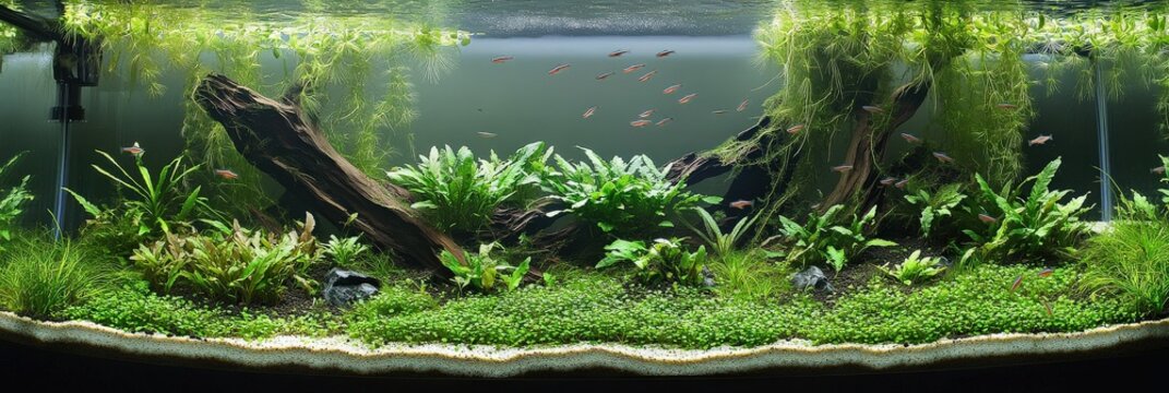 Freshwater Planted Aquarium: Aquascape with Diamond Tetra Fish and Live Plants
